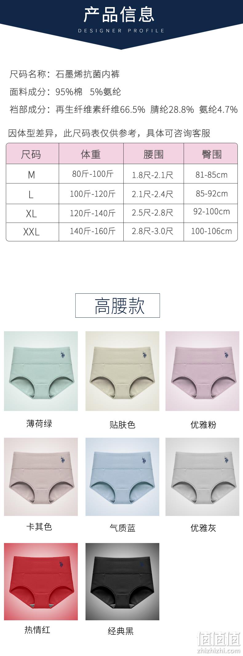 石墨烯抗菌，5条：U.S. Polo Assn. 美国马球协会 女士中高腰内裤 券后29.9元包邮 仅线下半价 值值值-买手聚集的地方