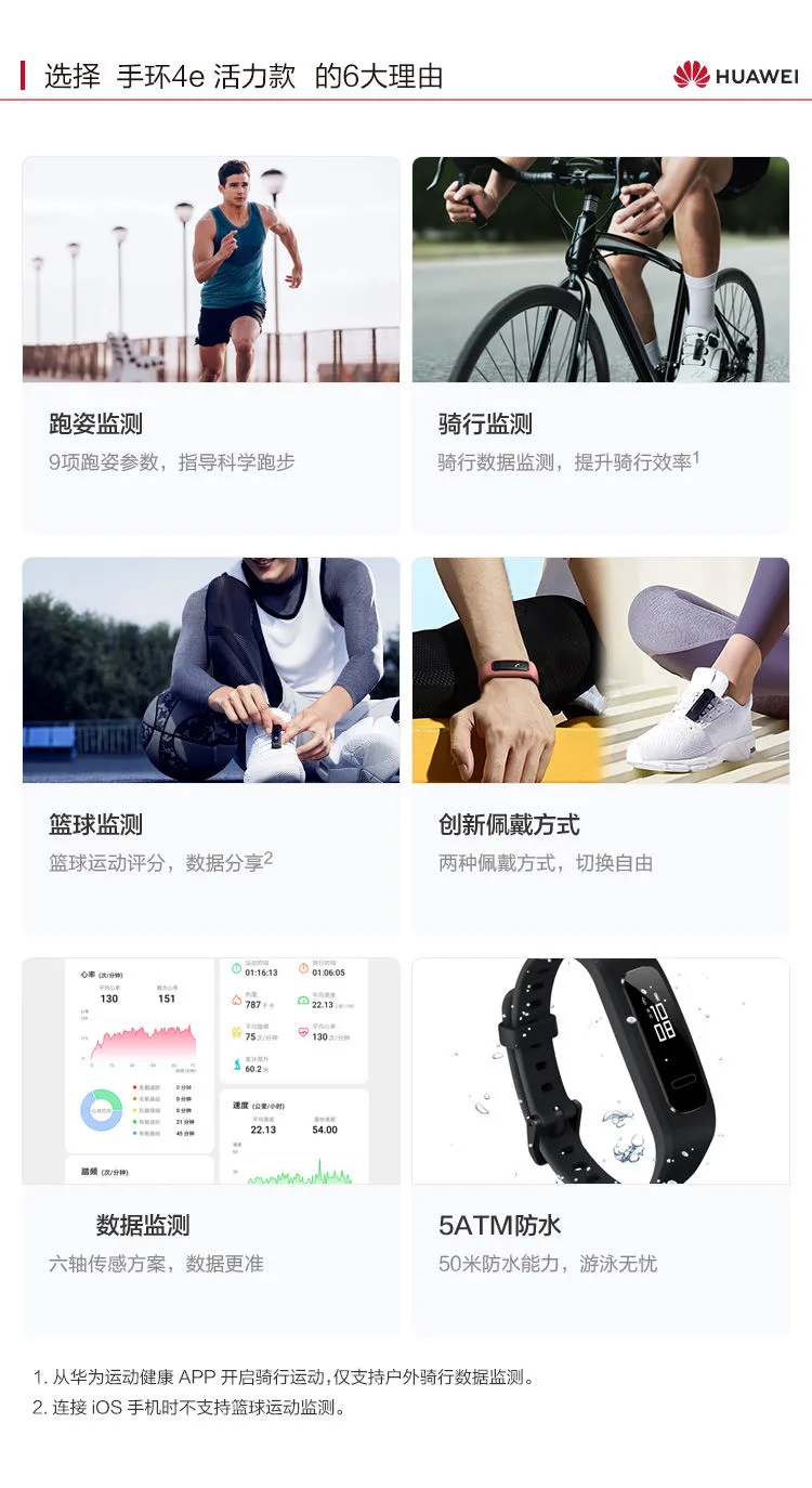 百亿补贴：HUAWEI 华为手环4e 活力款 智能手环 96元包邮 值值值-买手聚集的地方