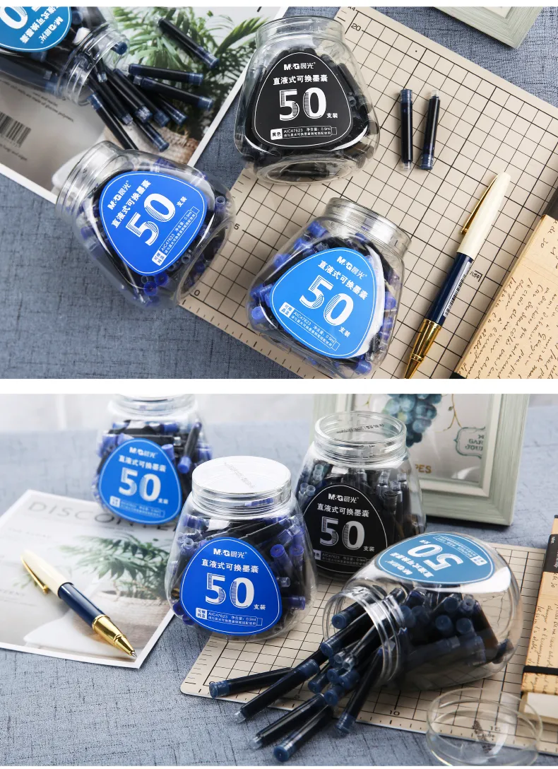 可擦洗，免脏手：0.9mlx50支 M&G晨光 直液式可换墨囊 券后11.8元包邮，送钢笔和消字笔 值值值-买手聚集的地方