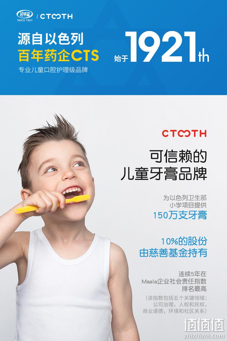 白菜价！屈臣氏同款，食品级无氟可吞咽：50gx2支 CTOOTH C齿 儿童水果味牙膏 券后9.9元包邮 值值值-买手聚集的地方