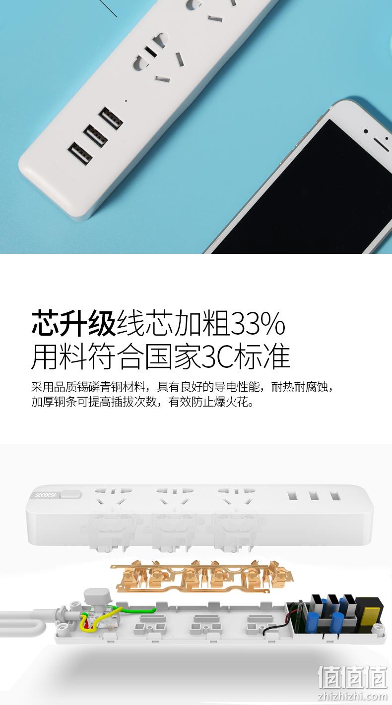 过载自动断电 视贝 Seebest 3孔+3USB多功能智能插座 券后29元包邮 值值值-买手聚集的地方