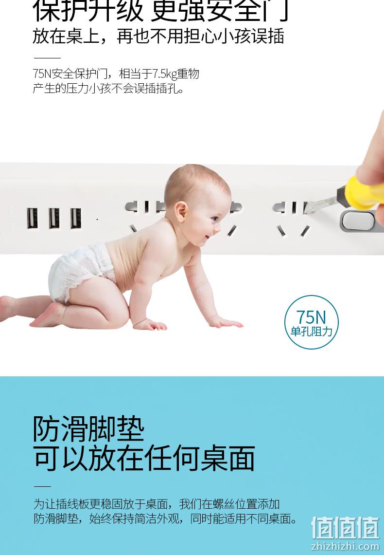 过载自动断电 视贝 Seebest 3孔+3USB多功能智能插座 券后29元包邮 值值值-买手聚集的地方