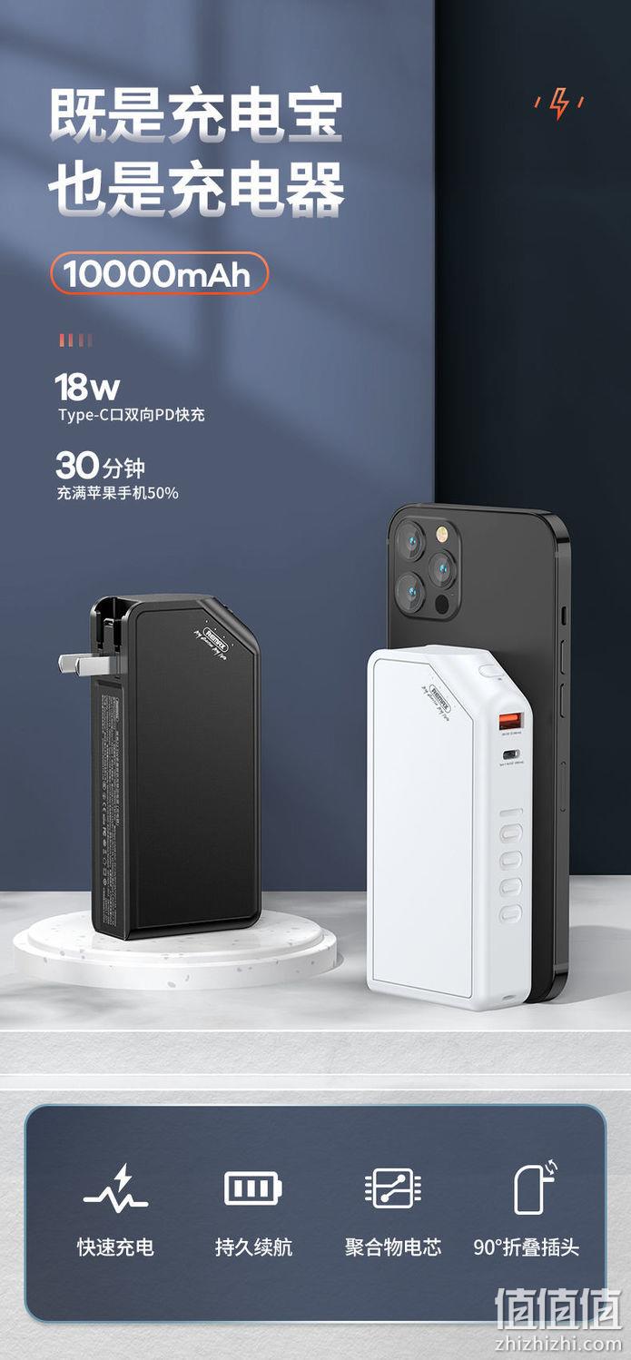 充电宝+充电器、可上飞机：Remax 睿量 移动电源/充电器 22.5W 10000毫安 66元包邮 值值值-买手聚集的地方