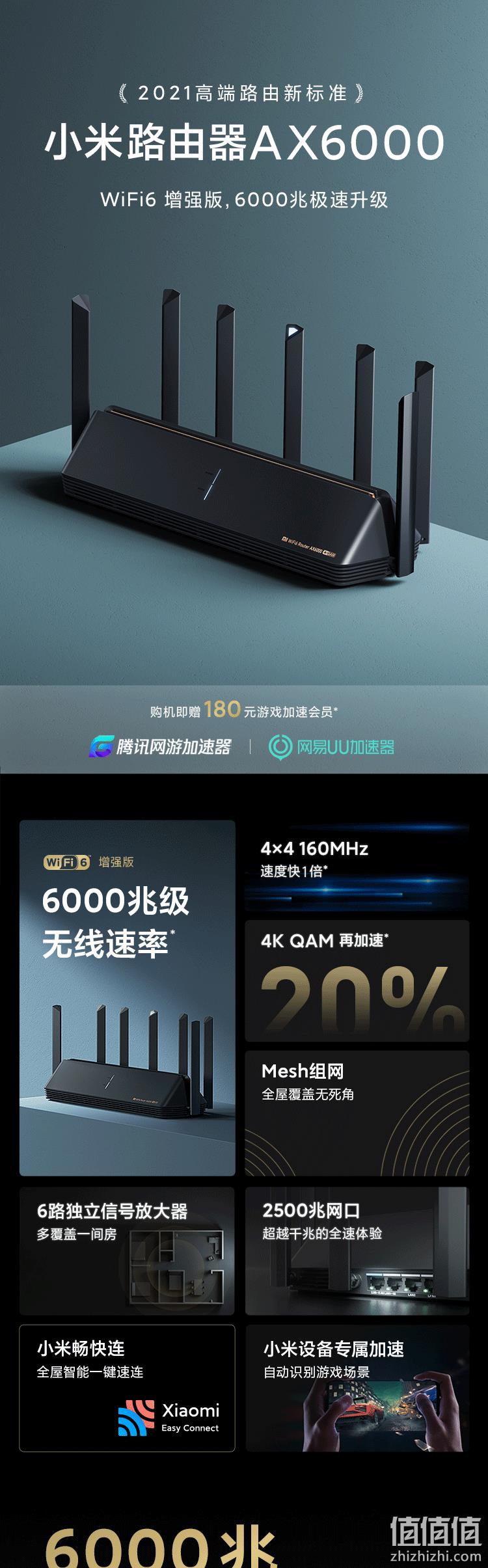 8日10点、新品、WIFI6增强版：MI 小米 AX6000 6000M WiFi 6 无线路由器 599元包邮 值值值-买手聚集的地方