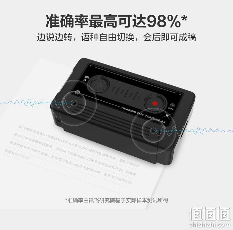 实时转写多语种，准确率98%+！科大讯飞 A1 智能录音笔 32G本地+10G云存储 双重优惠299元包邮 值值值-买手聚集的地方