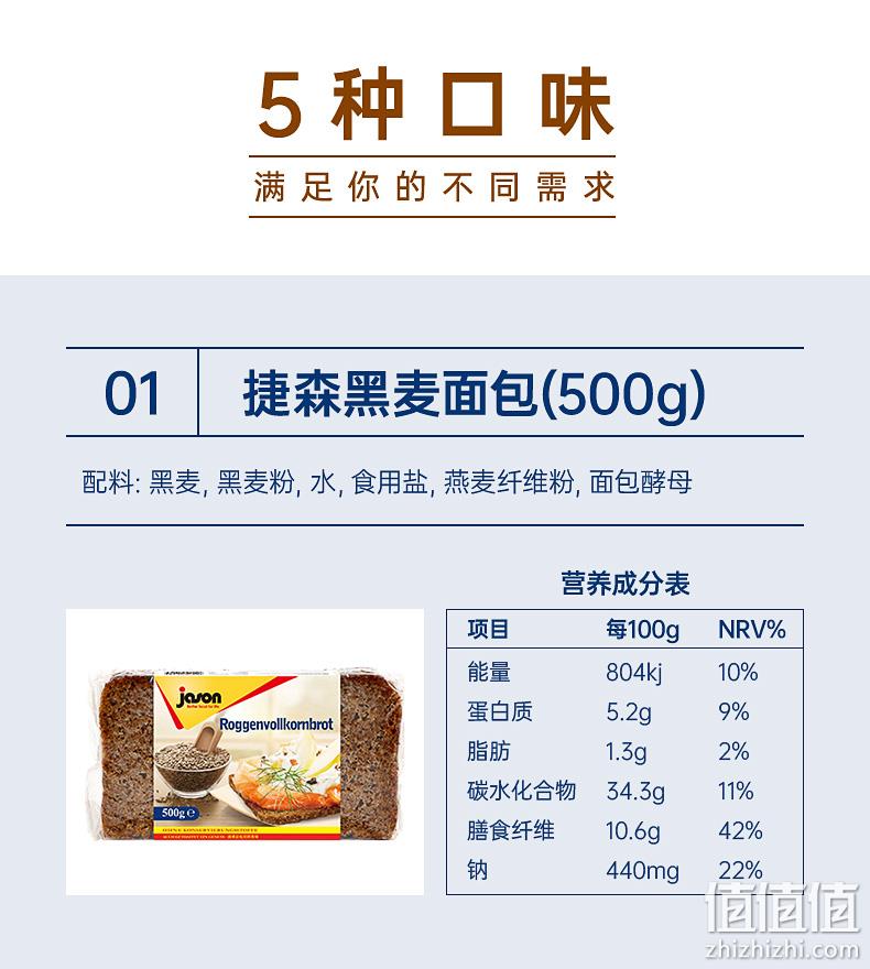 健身教练推荐、德国进口：500g 捷森 全麦面包低脂 券后14.8元包邮 值值值-买手聚集的地方
