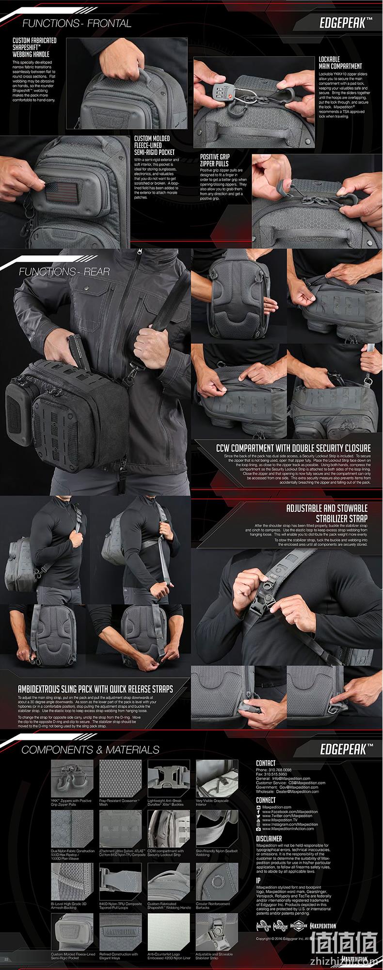 Maxpedition 美国马盖先 AGR系列 Edgepeak V2.0 男士EDP边峰单肩战术包 15L 直邮含税到手802.11元 值值值-买手聚集的地方