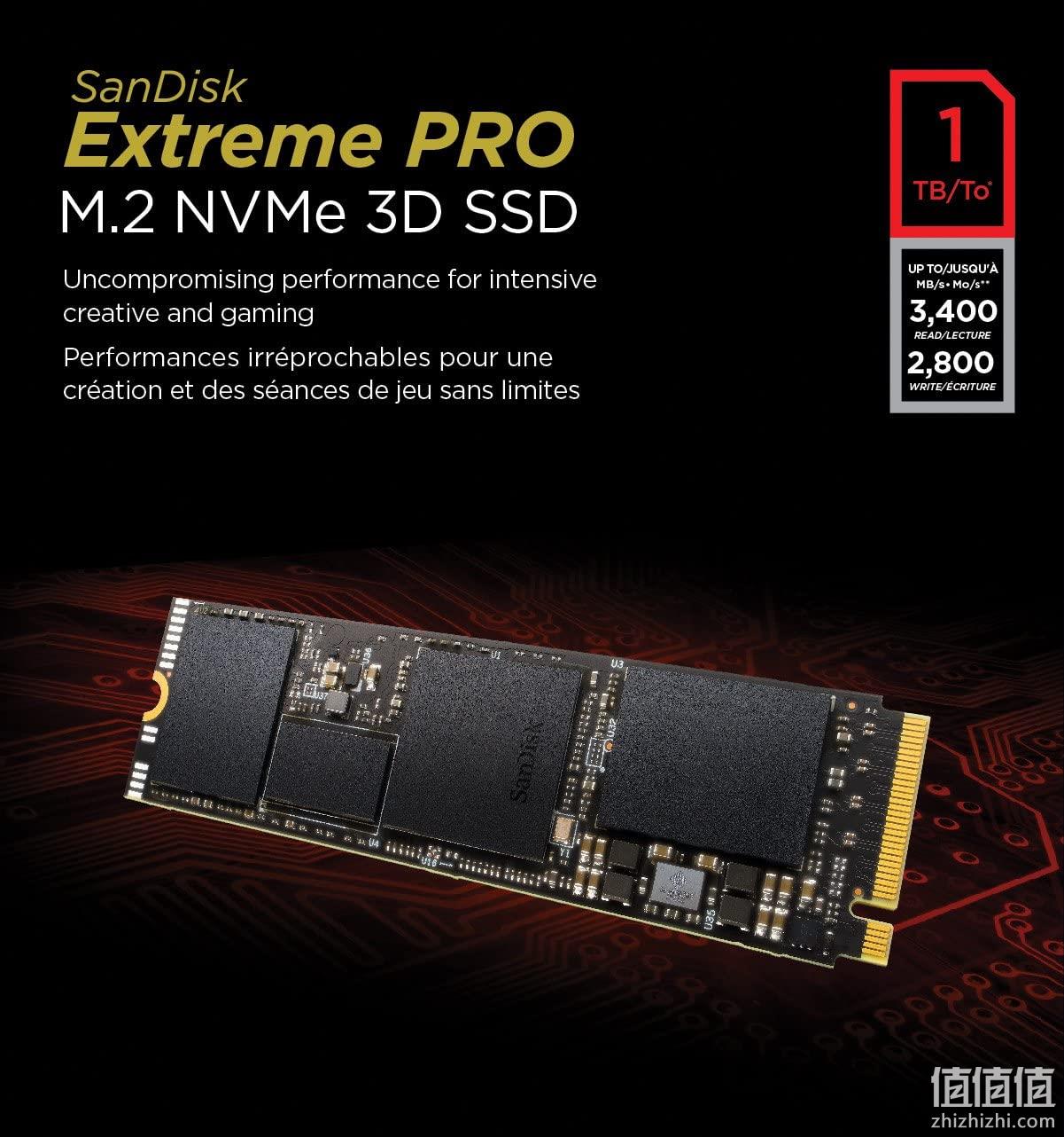 多层缓存，比sata块6倍！1TB SanDisk闪迪 Extreme Pro 至尊超极速3D版 M.2 NVMe固态硬盘 1008元直邮到手 值值值-买手聚集的地方