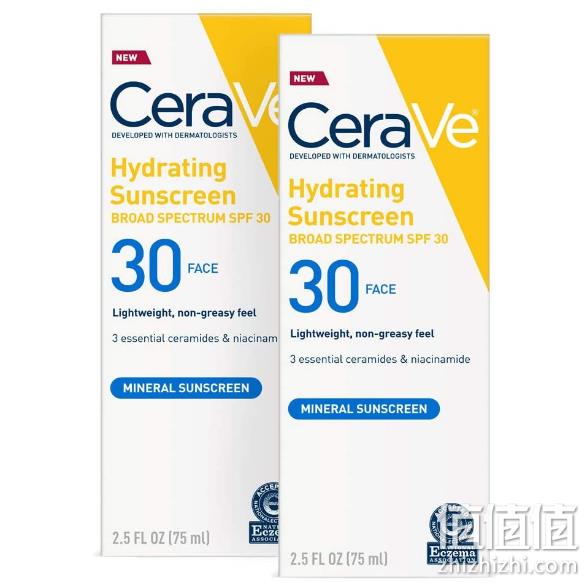 历史新低、敏感肌防晒必备：CeraVe SPF30 面部保湿防晒乳75mlx2支 182.37元包邮 值值值-买手聚集的地方