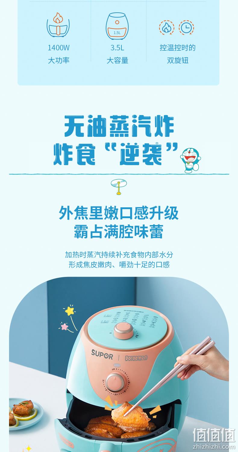 哆啦A梦联名款，无油炸整鸡：3.5L 苏泊尔 多功能空气炸锅KJ35D813P 239元包邮，花呗3期免息 值值值-买手聚集的地方