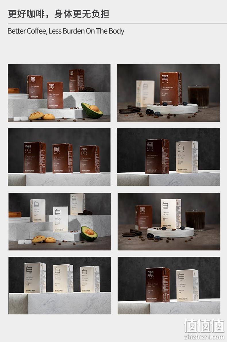 4.9分，进口原料，0糖无奶精香精：250mlx6盒 NeverCoffee 美式即饮拿铁咖啡 券后19.9元包邮 值值值-买手聚集的地方