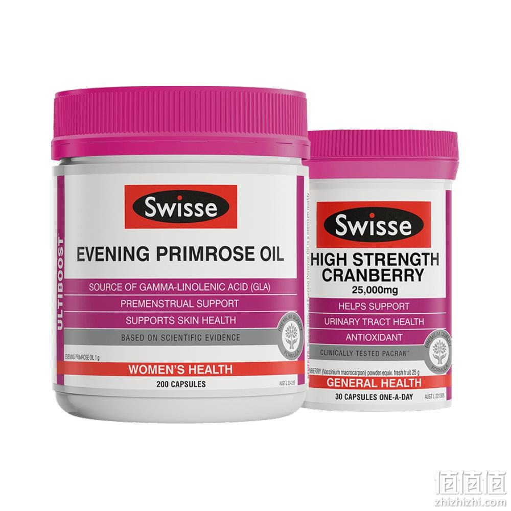 呵护女性健康：Swisse 斯维诗 蔓越莓胶囊30粒+月见草胶囊200粒 164.25元包邮 值值值-买手聚集的地方