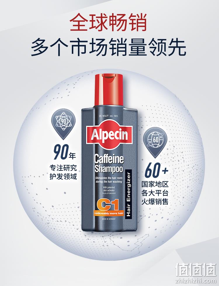 德国原瓶进口，专利咖啡因防脱发：375ml 欧倍青Alpecin C1 咖啡因控油去屑防脱发洗发水 59.1元包邮 值值值-买手聚集的地方