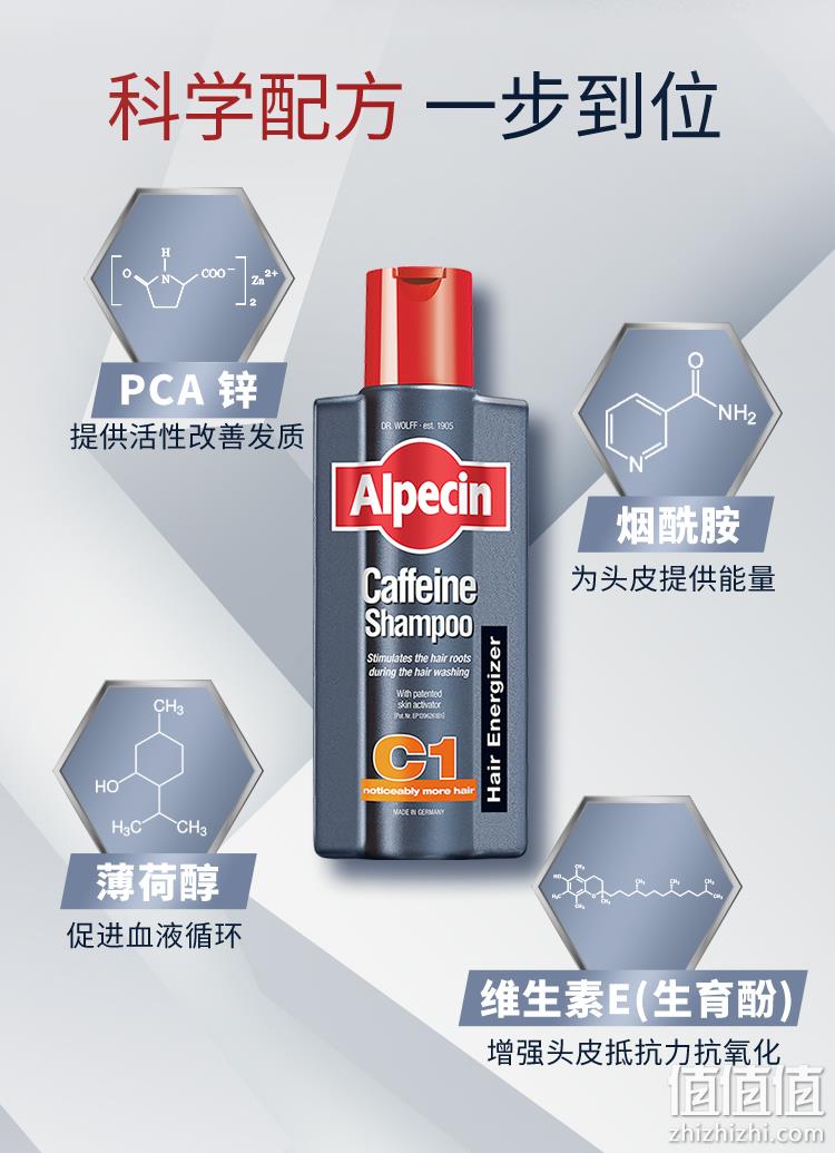 德国原瓶进口，专利咖啡因防脱发：375ml 欧倍青Alpecin C1 咖啡因控油去屑防脱发洗发水 59.1元包邮 值值值-买手聚集的地方