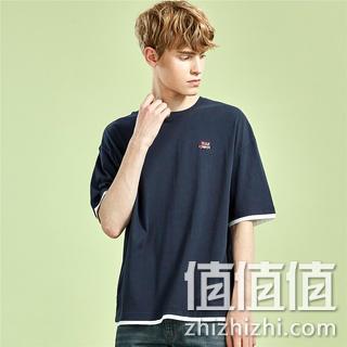 商场同款，100%纯棉：佐丹奴 男士 徽章港风假两件刺绣T恤衫 39.9元（吊牌价190元） 值值值-买手聚集的地方