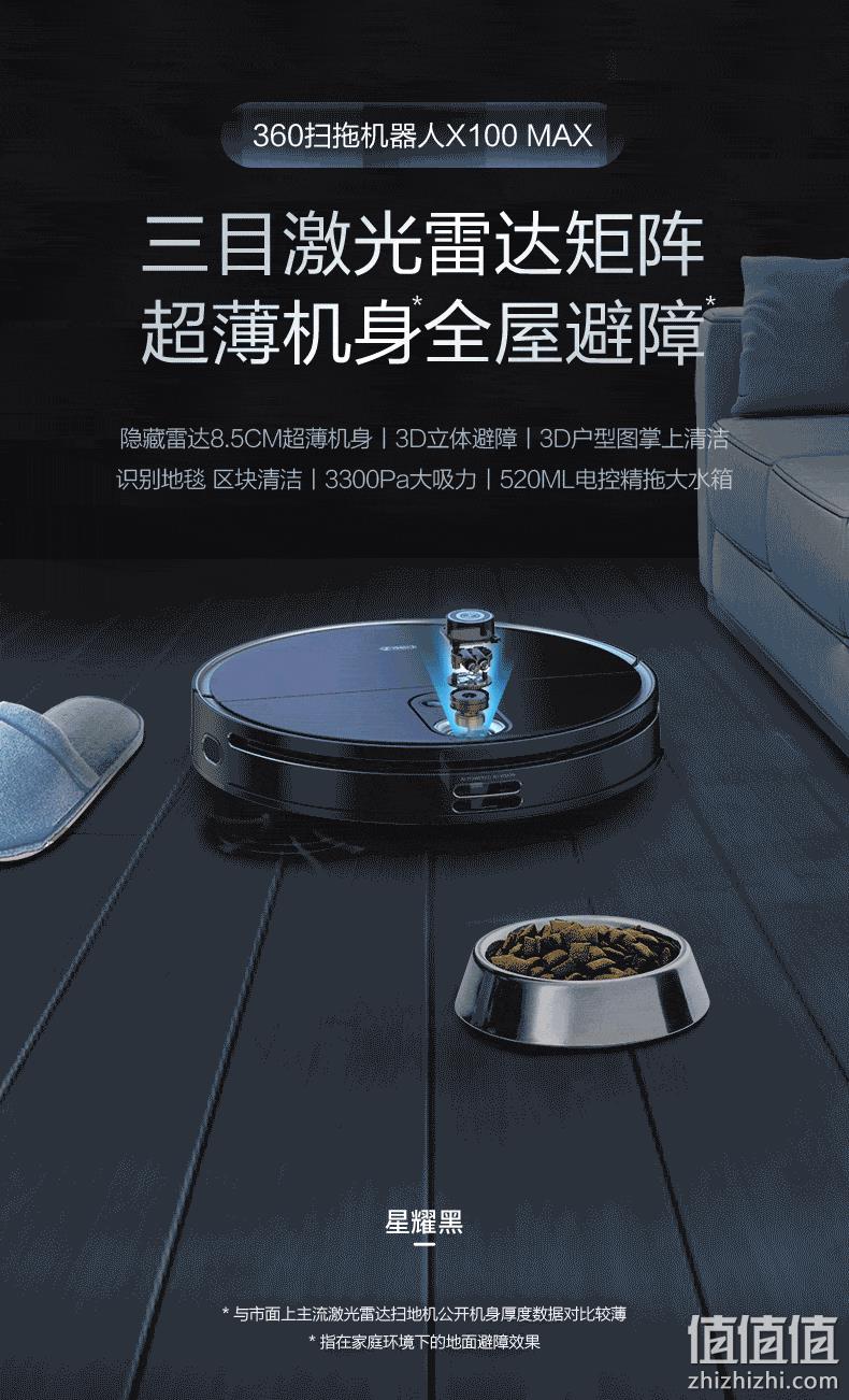 8日预售、三目雷达超薄避障： 360 X100 MAX 扫地机器人 2699元包邮 12期免息 值值值-买手聚集的地方