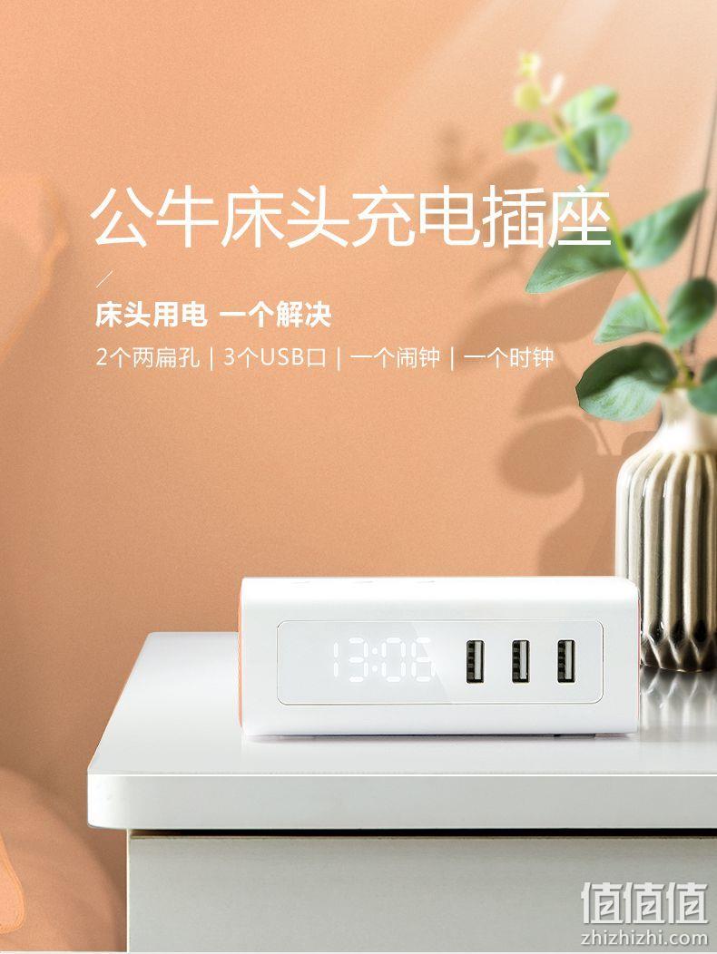 床头充电坞，2插位+3个USB接口，自带小闹钟：公牛 智能USB插座 百亿补贴63元包邮，送充电线 值值值-买手聚集的地方