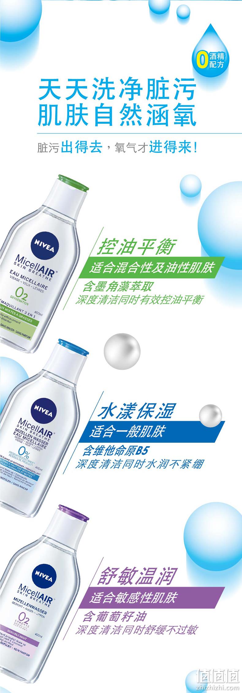 历史新低：Nivea 妮维雅 MicellAIR 水漾保湿洁肤卸妆水 400ml 19元包邮 值值值-买手聚集的地方