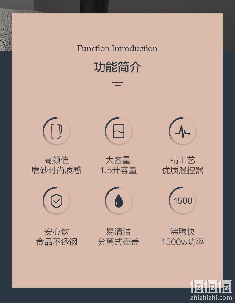 猫超次日达，5分钟沸腾，壶盖分离易洗：1.5L 美的 304不锈钢电热水壶 立减+券后59元包邮 值值值-买手聚集的地方