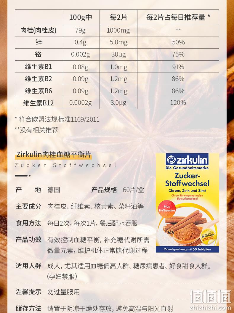 德国进口，调节血糖，预防糖尿病：60片 Zirkulin哲库林 肉桂片化糖方 64元直邮到手 值值值-买手聚集的地方