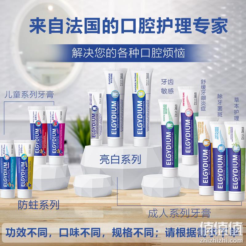 法国原装进口 Elgydium 儿童无糖含氟果味草本/成人美白牙膏 50ml或75mlx8件 48元包邮 值值值-买手聚集的地方