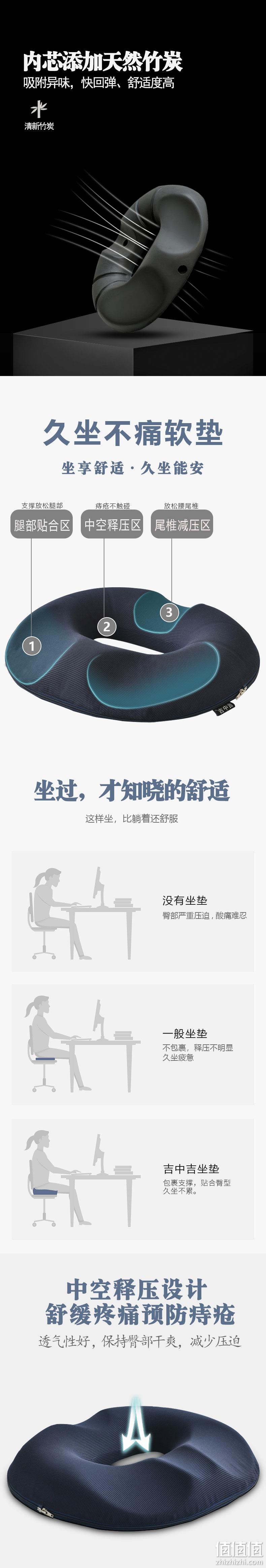 值哭！久坐不压尾椎，美臀防痔褥疮：吉中吉 减压记忆棉坐垫 40x40x7cm 券后9元起包邮（同类产品50 ） 值值值-买手聚集的地方
