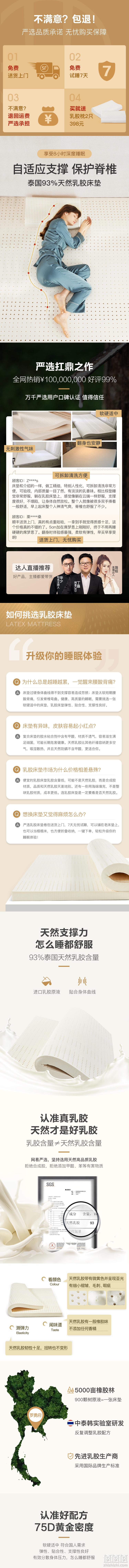 93%天然乳胶、零甲醛：网易严选 泰国乳胶床垫 0.9x2mx3cm 399元起包邮 送乳胶枕头1对 值值值-买手聚集的地方