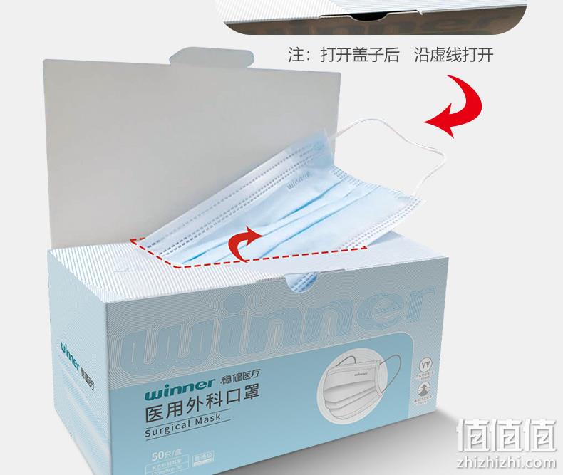 新低！4.9分：50只x2盒 Winner稳健 一次性医用外科口罩 14.9元包邮（之前推荐16.9元） 值值值-买手聚集的地方