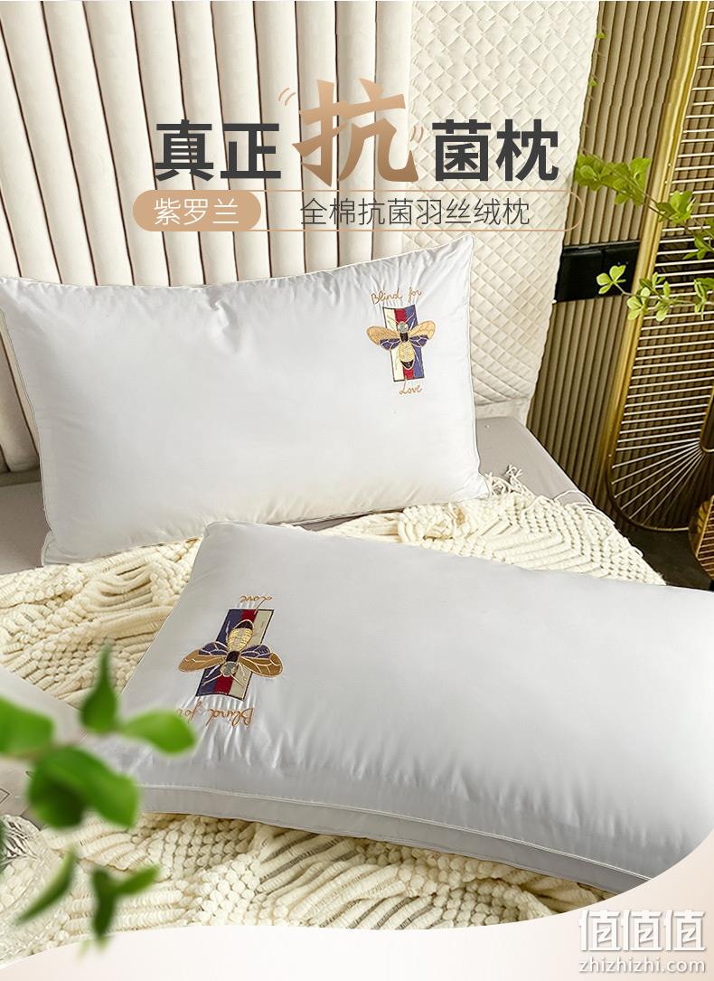 防螨率89%，纯棉抗菌可水洗：1对 紫罗兰 全棉刺绣丝绒枕头 48元起包邮 值值值-买手聚集的地方
