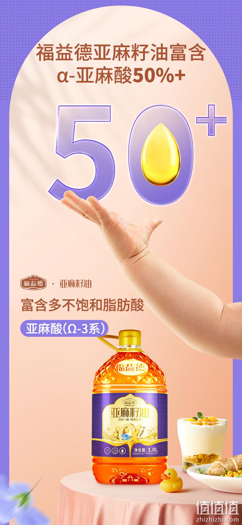 金奖认证，一级冷榨0添加：1.8L 福益德 初榨亚麻籽油 39元包邮（京东超市89元） 值值值-买手聚集的地方