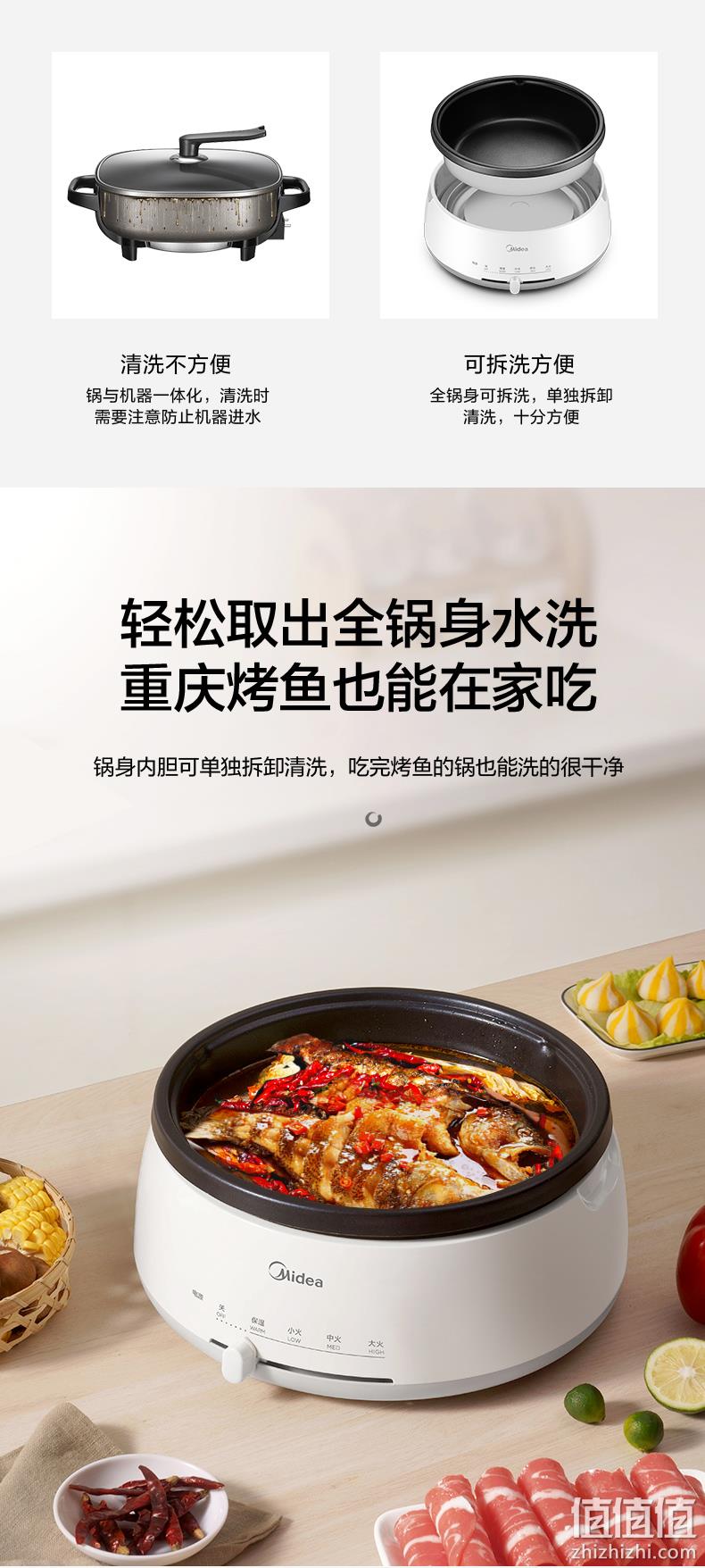 锅身可拆洗 Midea 美的 MC-DY28P151 分体式多功能电火锅 4L 领券+满减后108元包邮 值值值-买手聚集的地方