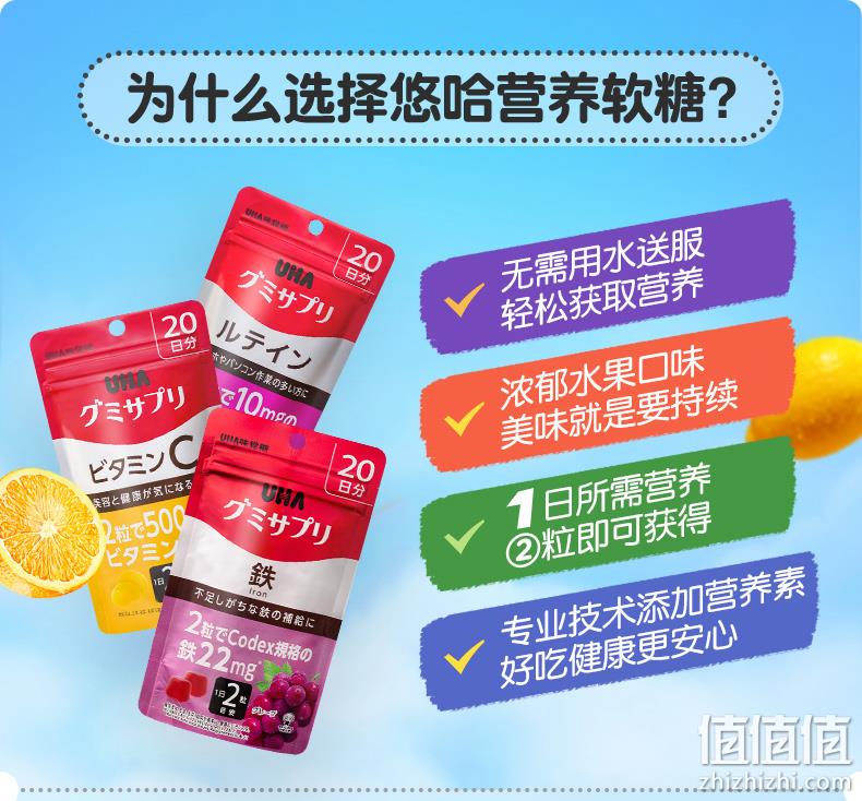 日本进口 UHA 悠哈 维生素C软糖 40粒x2袋 领券+满减后39.3元包邮 值值值-买手聚集的地方