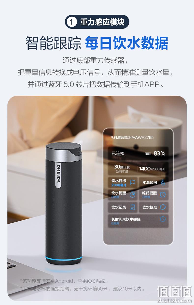 飞利浦 智能保温杯 420ml APP监测/提醒饮水 券后199元包邮 值值值-买手聚集的地方