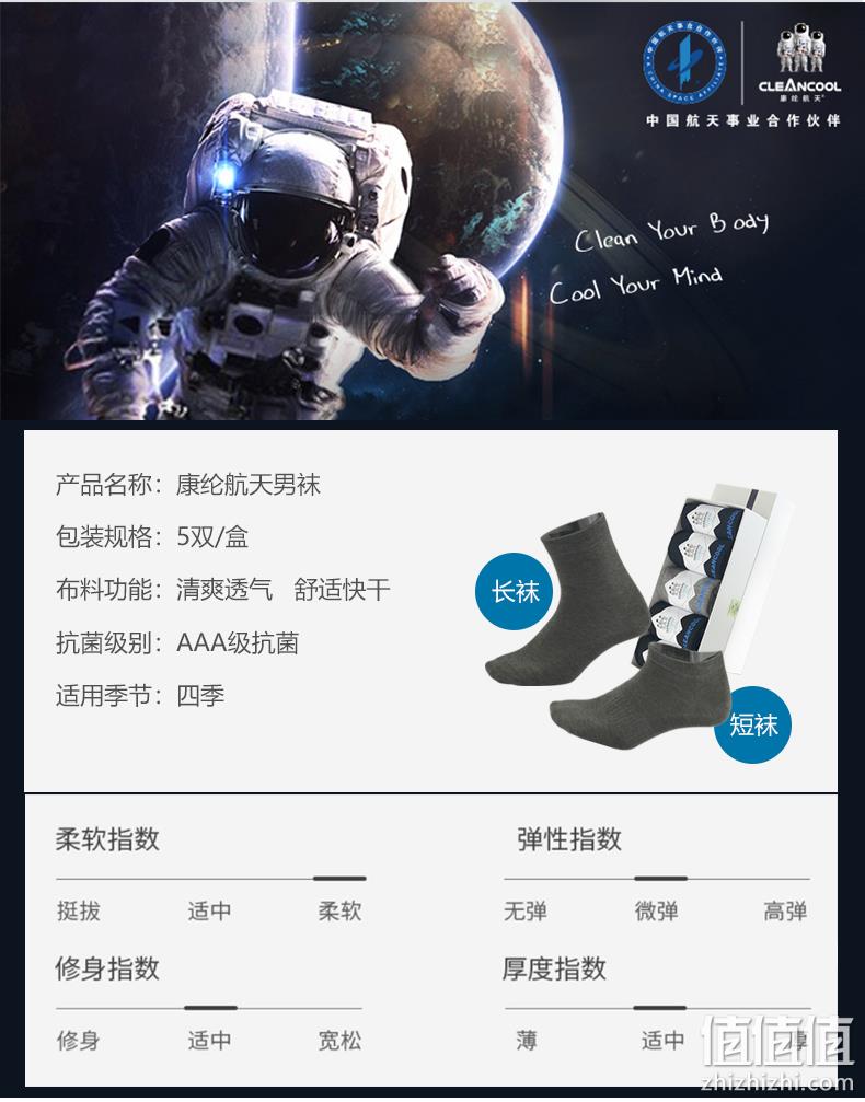 新低!中国航天合作品牌,AAA级抗菌防臭:5双 康纶航天 男女 高端商务运动袜 35元包邮(之前推荐38元) 值值值-买手聚集的地方