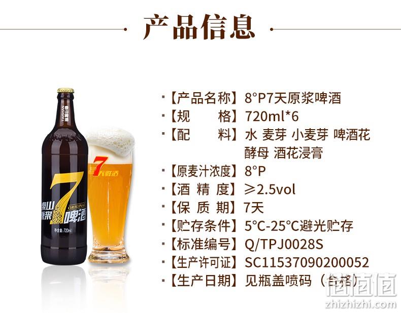 新低！全麦酿造，7天鲜活短保：720mlx6瓶x2箱 泰山啤酒 8度原浆啤酒 99元包邮（之前6瓶装79元） 值值值-买手聚集的地方