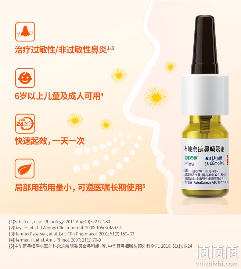 浓度翻倍，24小时起效：120喷 雷诺考特 升级款布地奈德鼻炎喷雾剂 73.7元包邮 值值值-买手聚集的地方