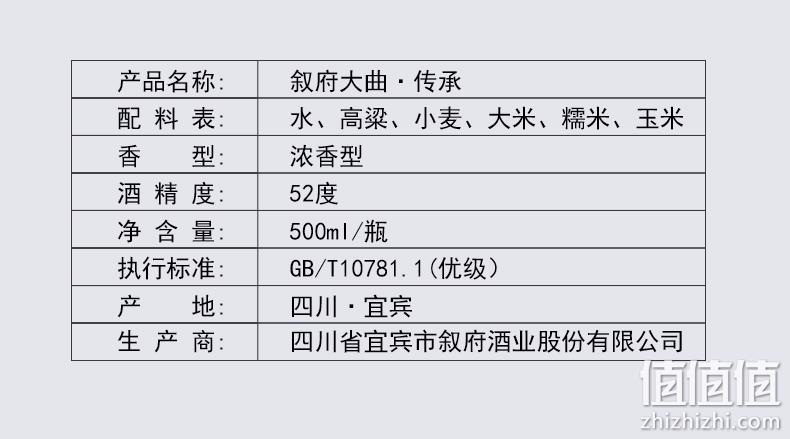 蝉联国家银质奖：500mlx6瓶 叙府大曲 传承版 52°浓香型白酒礼盒装 359元包邮 值值值-买手聚集的地方