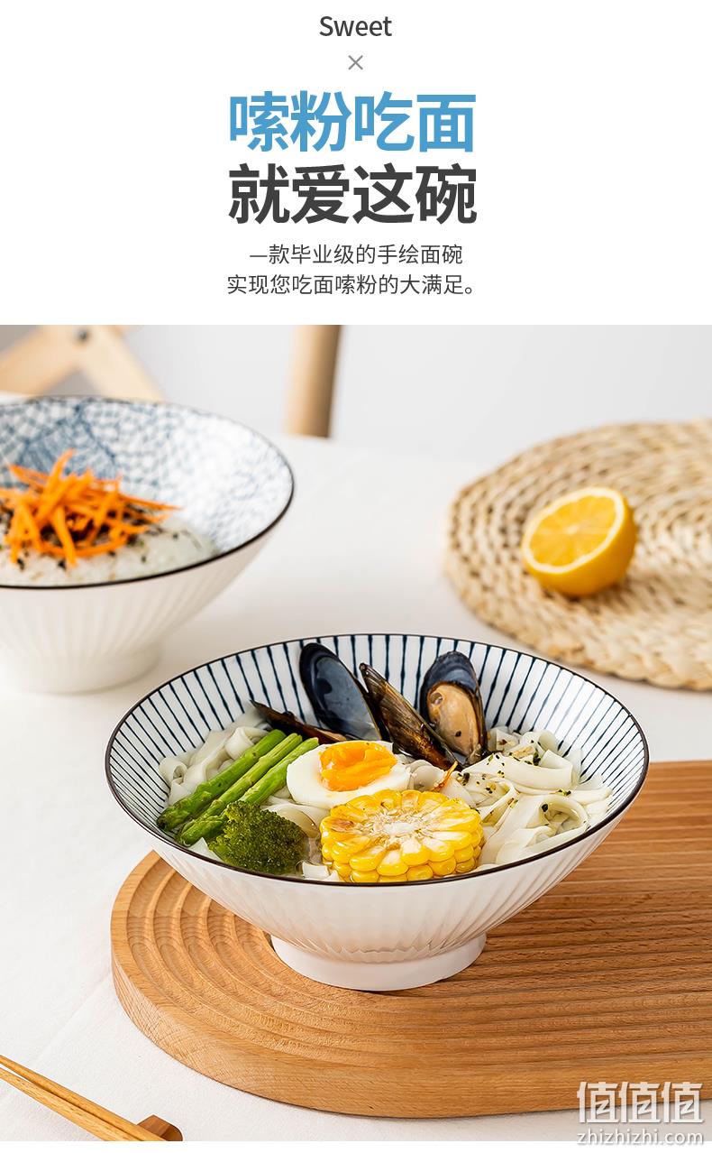 8寸嗦面大碗，釉下彩工艺，微波炉可用：4只 虾选 日式面碗 31.9元包邮 值值值-买手聚集的地方