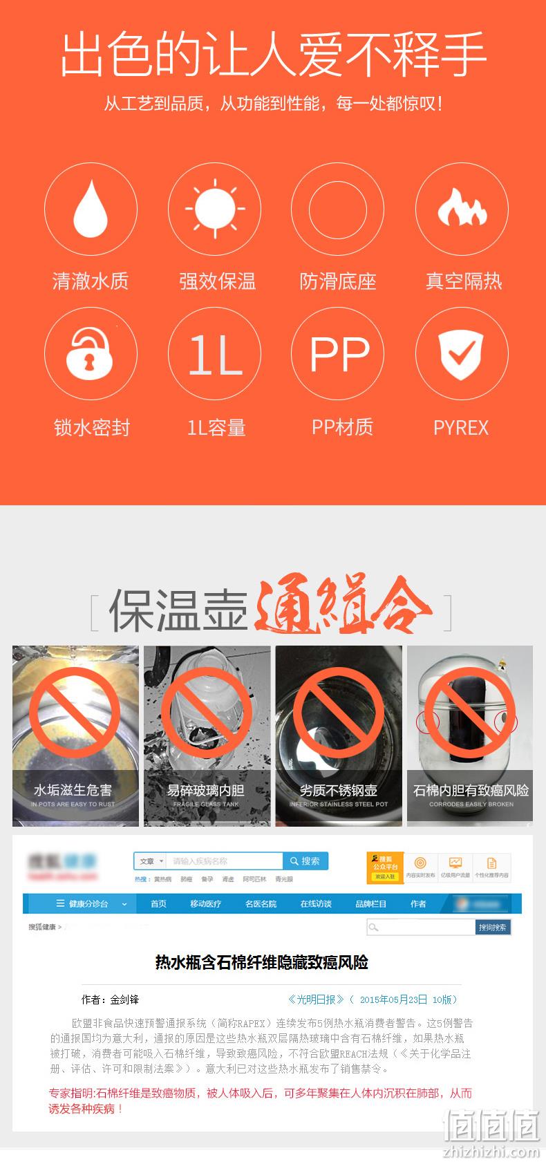 新低！美国康宁旗下，4色任选：1L Pyrex 镀银玻璃内胆保温壶 59元包邮（之前推荐69元，京东115元） 值值值-买手聚集的地方