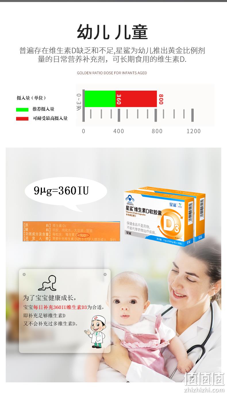 央企出品，补钙防佝偻：30粒x6盒 星鲨 维生素D滴剂软胶囊 126元包邮，赠3盒液体钙 值值值-买手聚集的地方