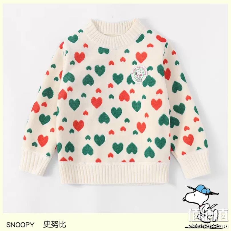 Snoopy 史努比 2022新款女童加绒毛衣针织衫（90~150码）4色 49.9元包邮（需领券） 值值值-买手聚集的地方