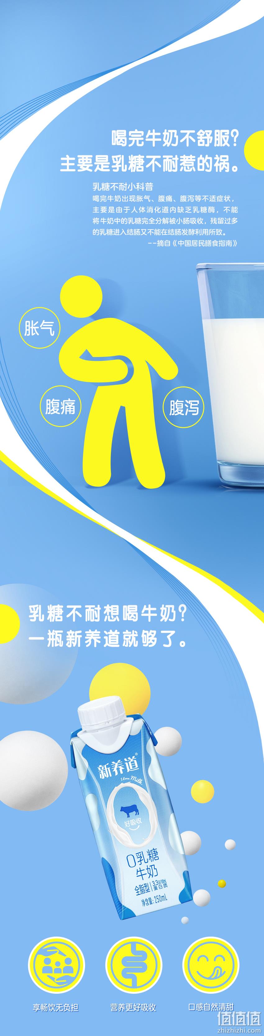 蒙牛 新养道 0乳糖全脂牛奶 梦幻盖 250ml*10盒*3件 99元包邮（33元/箱） 值值值-买手聚集的地方