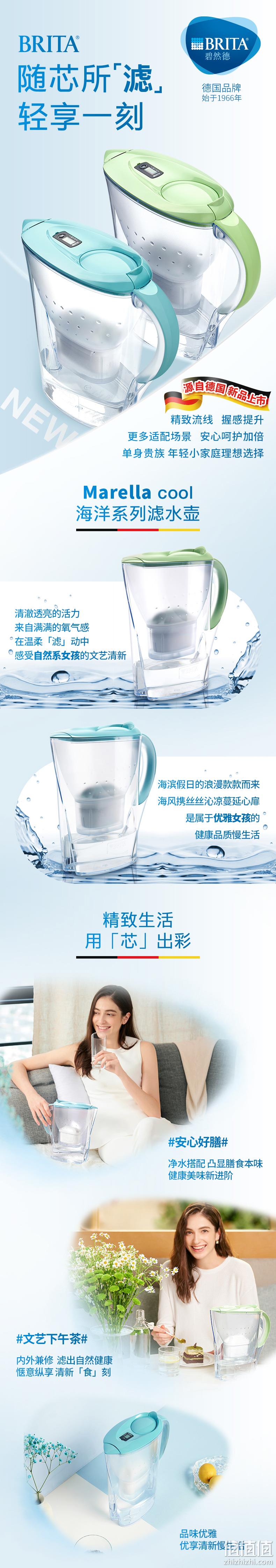 Brita 碧然德 Marella海洋系列 马卡龙新色滤水壶2.4L（1壶+14芯） 408.44元包邮（可低至374.99元） 值值值-买手聚集的地方