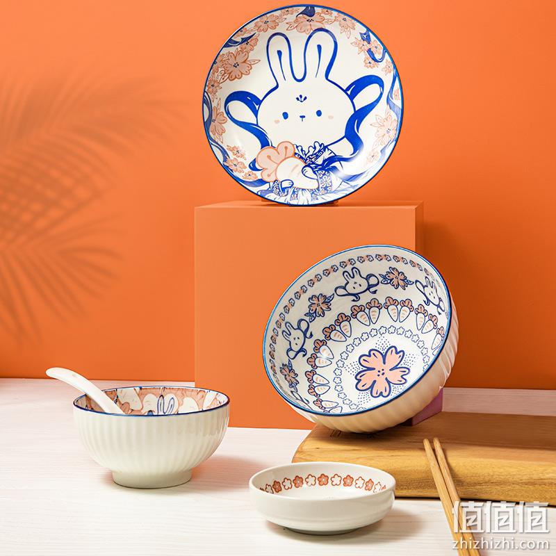 共禾京品 日式手绘萝卜墩墩釉下彩碗碟6件套 29.9元包邮（需领券） 值值值-买手聚集的地方