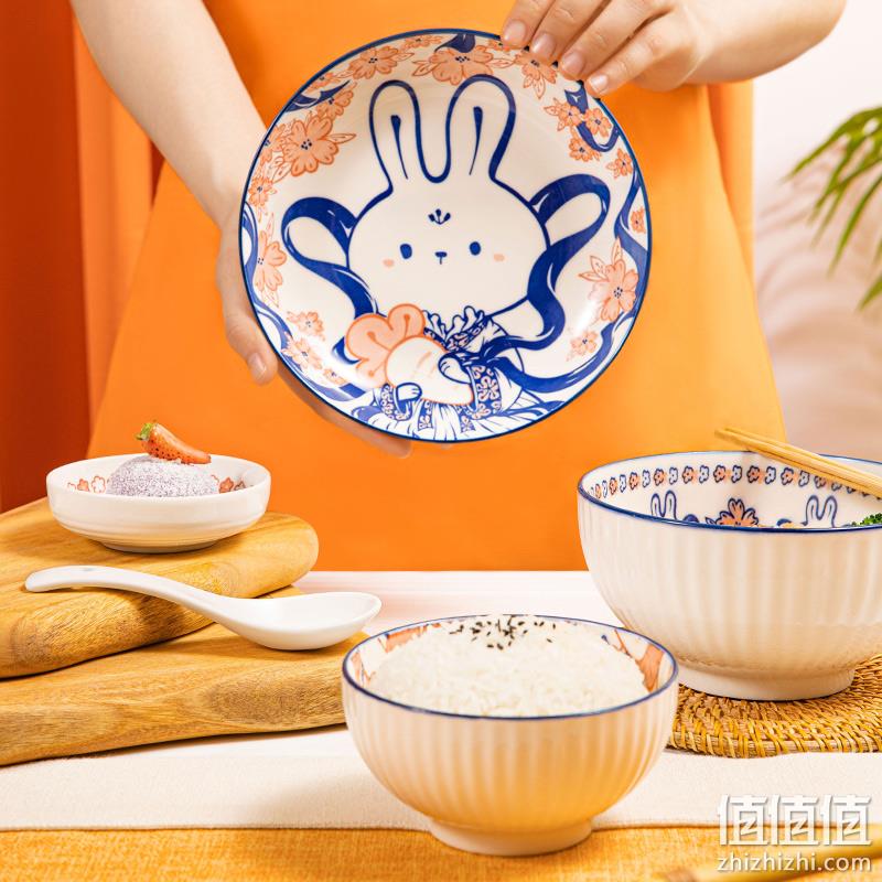 共禾京品 日式手绘萝卜墩墩釉下彩碗碟6件套 29.9元包邮（需领券） 值值值-买手聚集的地方