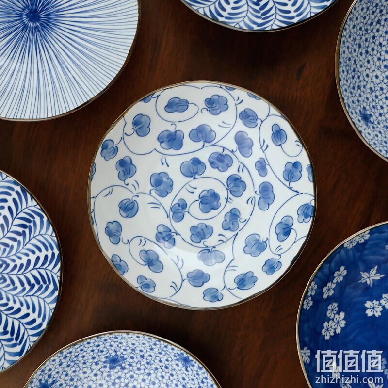 日本进口 美浓烧 和风古染蓝绘系列 8英寸日式陶瓷菜盘5件套 129元包邮 值值值-买手聚集的地方