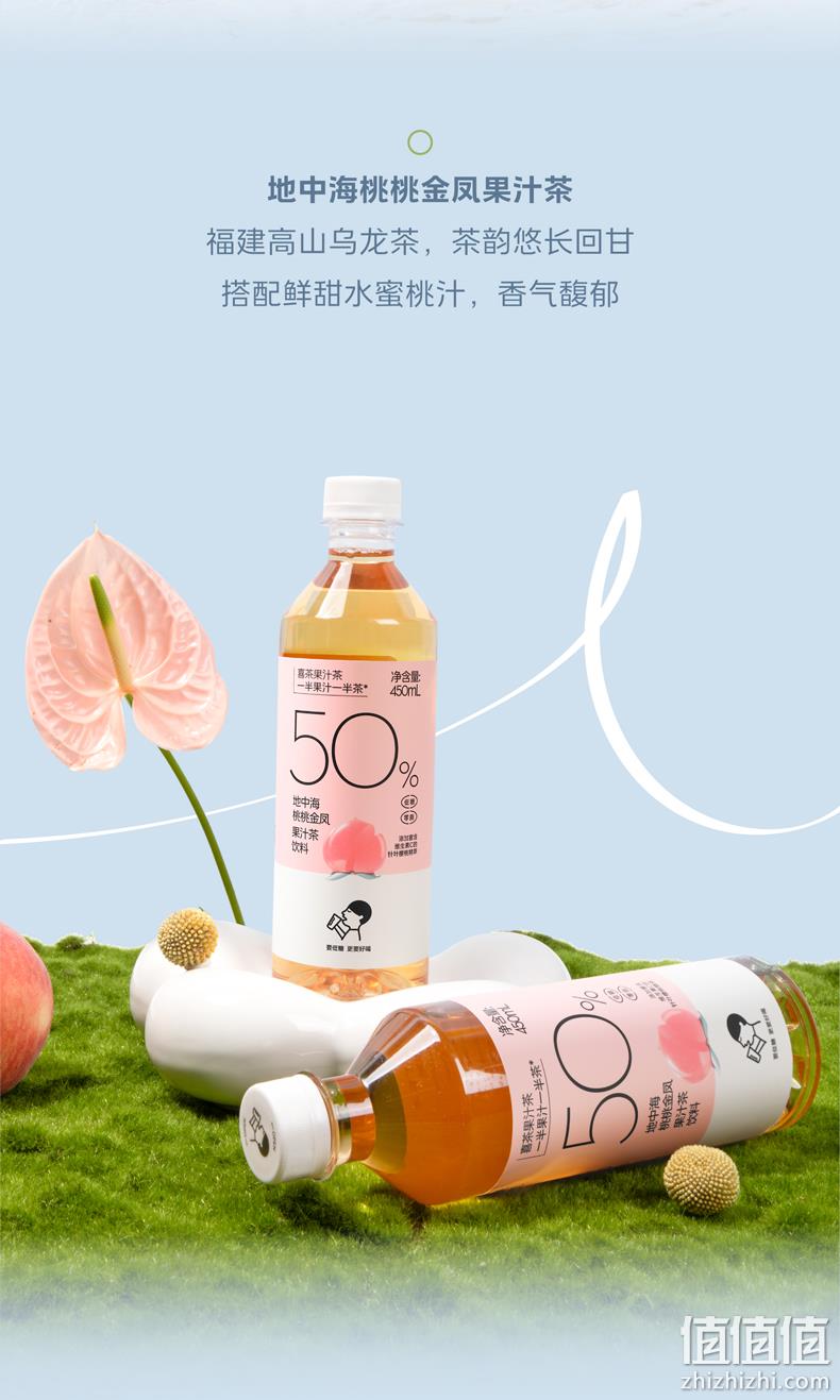 降￥20！HEYTEA 喜茶 50%果汁桃桃茶饮料 450ml*15瓶 新低50元包邮（需领券） 值值值-买手聚集的地方