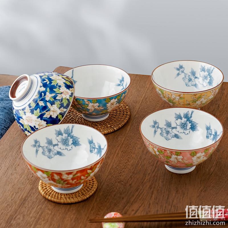 日本进口，美浓烧 釉下彩 山茶花/蓝樱兔套碗5个装 新低83元包邮（需领券） 值值值-买手聚集的地方