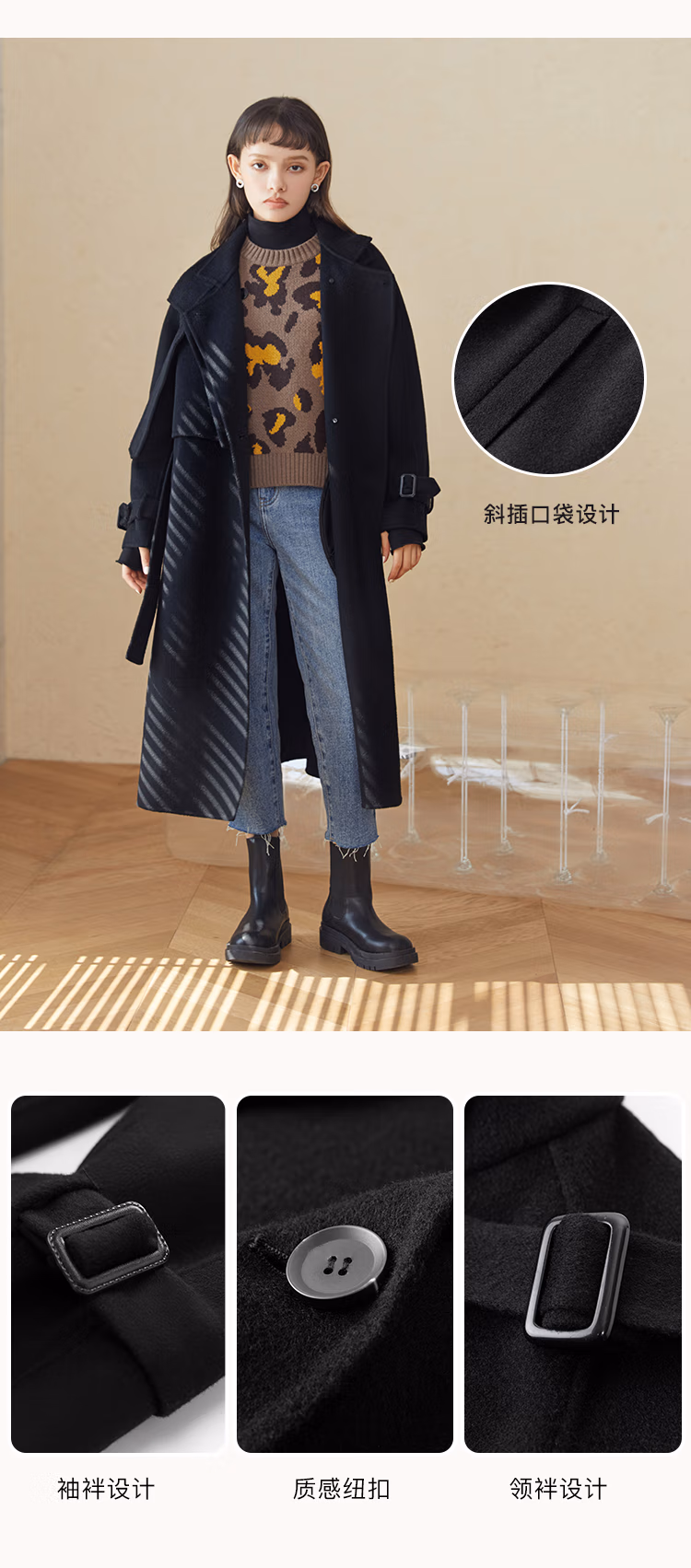ZIQIAO 自巧 女士100%绵羊毛双层领双面呢大衣 20ZQ0862 399元包邮（双重优惠） 值值值-买手聚集的地方