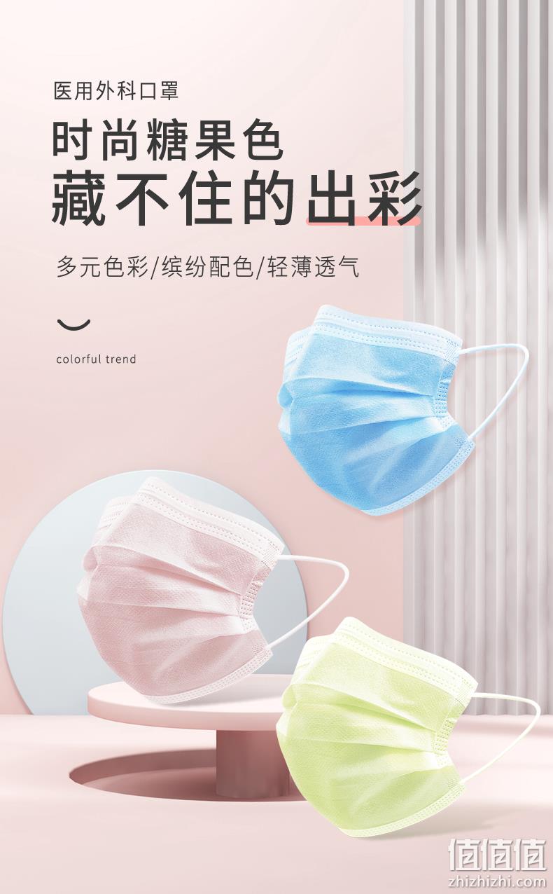 ZSEN  中森医疗 一次性医用外科口罩彩色60片独立包装 9.9元包邮（买1送1） 值值值-买手聚集的地方
